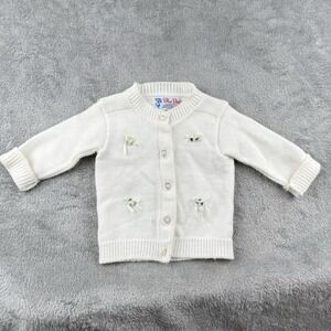 Blue Bird White Knit Cardigan Sweater Vintage 80s Girls 2T USA Made Floral Bow